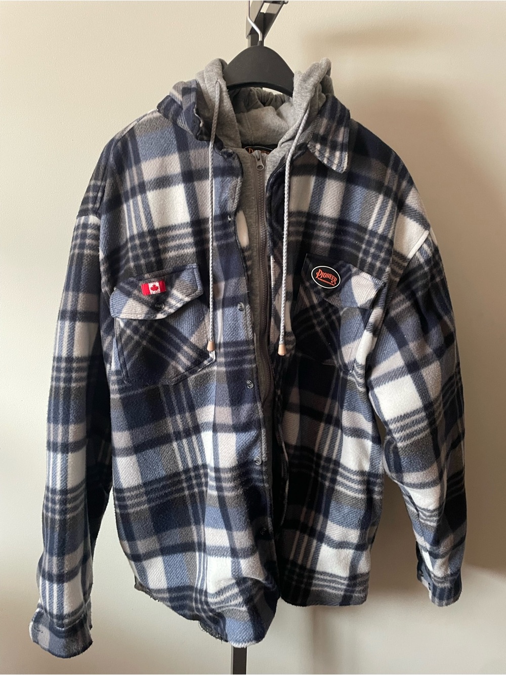 Pioneer Plaid Work Jacket Fleece Lined Lumberjack Hoodie Mens XL